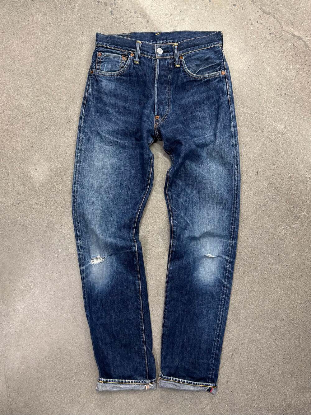 Faded & Distressed Evisu Japanese Selvedge Jeans - 28”